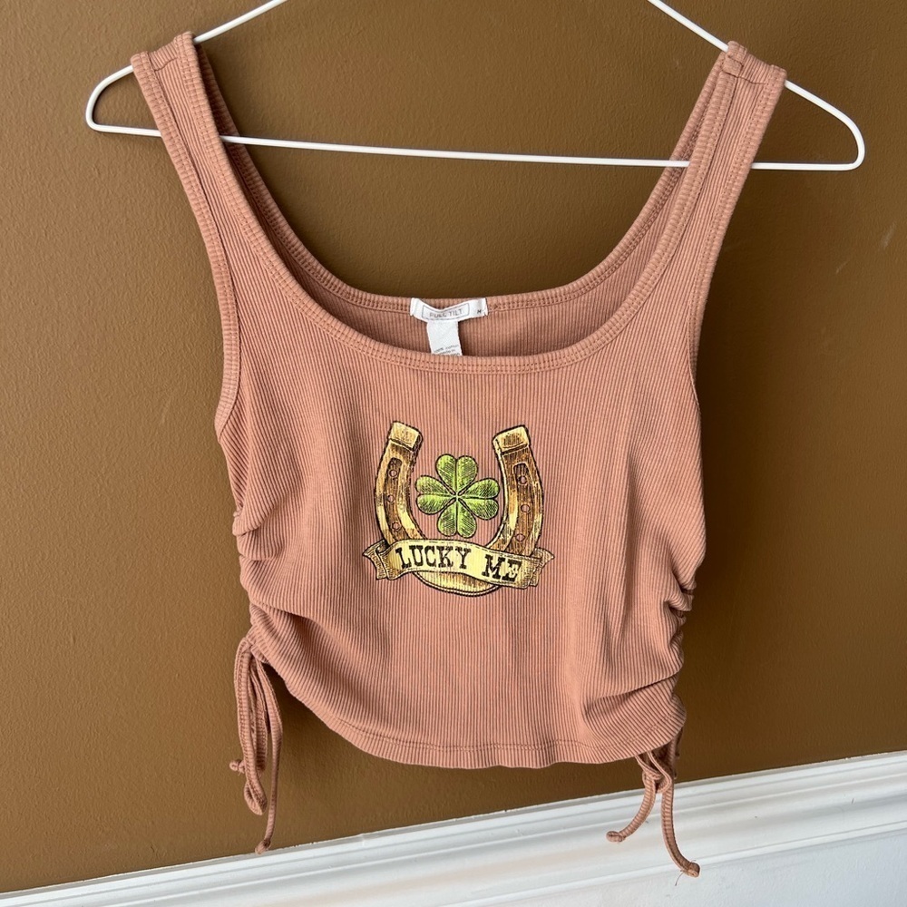 Full Tilt Lucky Me Women's Tan Tank Top Ruched Size M Western Festival